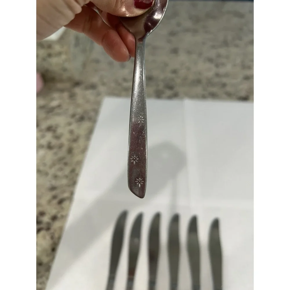 7 Pc. VIBRANT Superior Stainless International USA  vintage Flatware Atomic Star